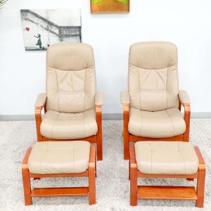 Genuine Leather MORAN RECLINER CHAIRS WITH FOOTSTOOLS