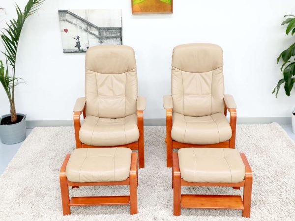 Genuine Leather MORAN RECLINER CHAIRS WITH FOOTSTOOLS