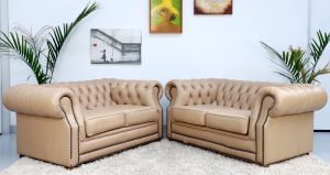 Genuine Leather Chesterfield Pair of 2 Seater Sofa