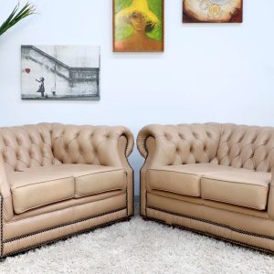 Genuine Leather Chesterfield Pair of 2 Seater Sofa