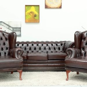 CHESTERFIELD 3 SEATER SOFA & WING CHAIRS