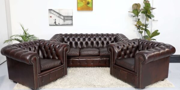 GENUINE LEATHER MORAN CHESTERFIELD 3 SEATER SOFA CHAIRS