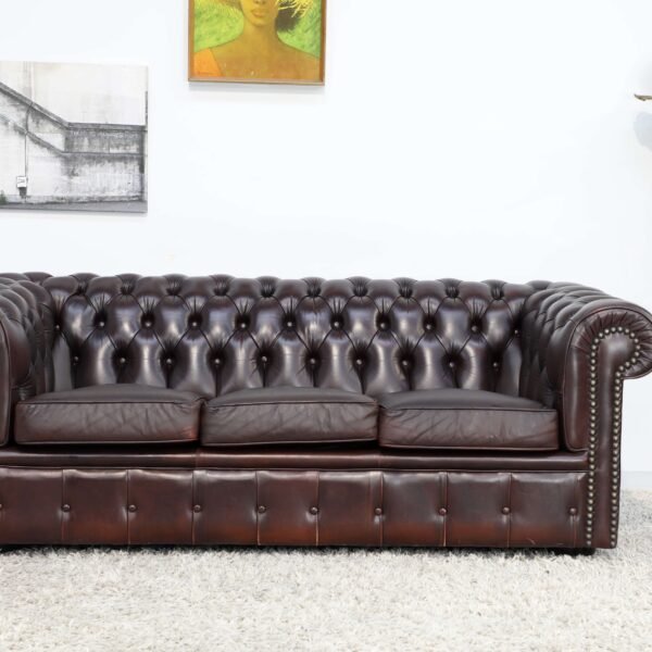 GENUINE LEATHER MORAN CHESTERFIELD 3 SEATER SOFA CHAIRS - Image 2