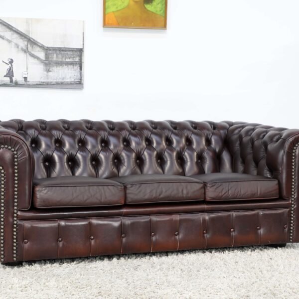 GENUINE LEATHER MORAN CHESTERFIELD 3 SEATER SOFA CHAIRS - Image 8