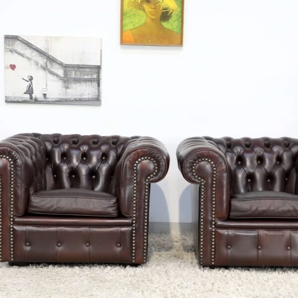 GENUINE LEATHER MORAN CHESTERFIELD 3 SEATER SOFA CHAIRS - Image 15