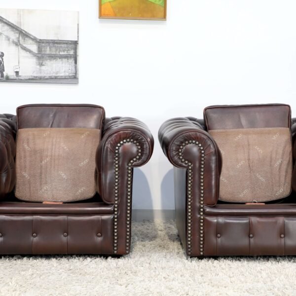 GENUINE LEATHER MORAN CHESTERFIELD 3 SEATER SOFA CHAIRS - Image 18