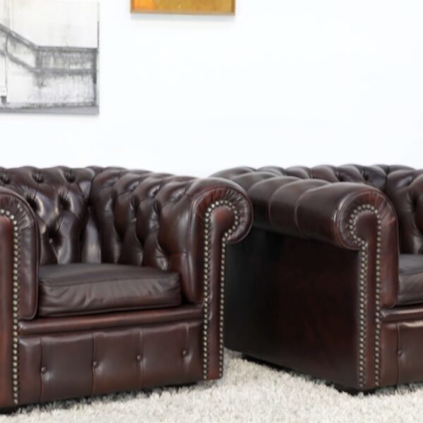 GENUINE LEATHER MORAN CHESTERFIELD 3 SEATER SOFA CHAIRS - Image 20