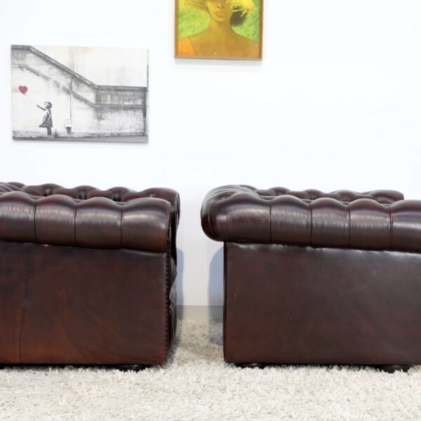 GENUINE LEATHER MORAN CHESTERFIELD 3 SEATER SOFA CHAIRS - Image 21