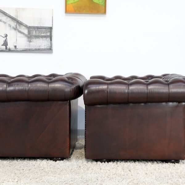 GENUINE LEATHER MORAN CHESTERFIELD 3 SEATER SOFA CHAIRS - Image 24