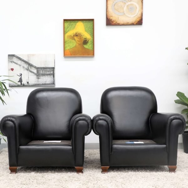 GENUINE LEATHER MORAN PAIR OF ARMCHAIRS - Image 9