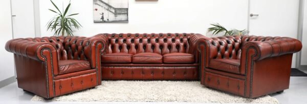 Stunning Genuine Leather Moran Chesterfield 3 Seater Sofa Tub Chairs