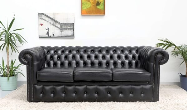 Genuine Leather Black CHESTERFIELD 3 Seater SOFA BED