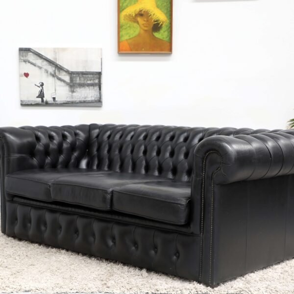 Genuine Leather Black CHESTERFIELD 3 Seater SOFA BED - Image 20