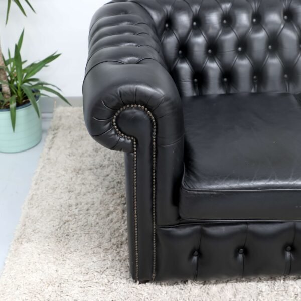 Genuine Leather Black CHESTERFIELD 3 Seater SOFA BED - Image 2