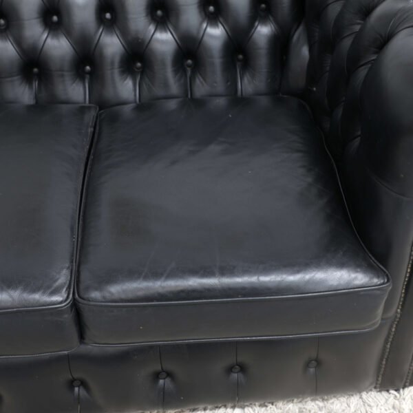 Genuine Leather Black CHESTERFIELD 3 Seater SOFA BED - Image 7