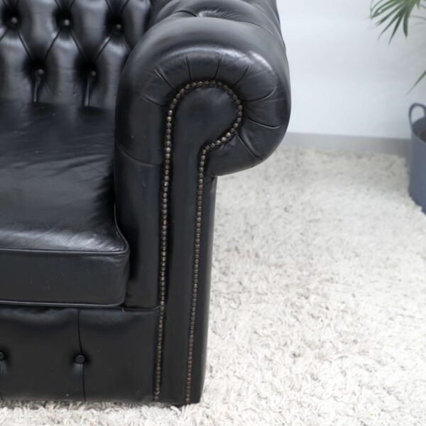 Genuine Leather Black CHESTERFIELD 3 Seater SOFA BED - Image 8