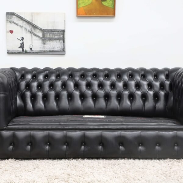 Genuine Leather Black CHESTERFIELD 3 Seater SOFA BED - Image 11