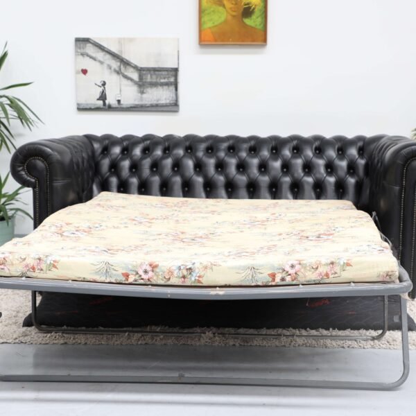 Genuine Leather Black CHESTERFIELD 3 Seater SOFA BED - Image 12