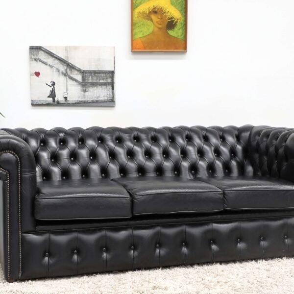 Genuine Leather Black CHESTERFIELD 3 Seater SOFA BED - Image 14