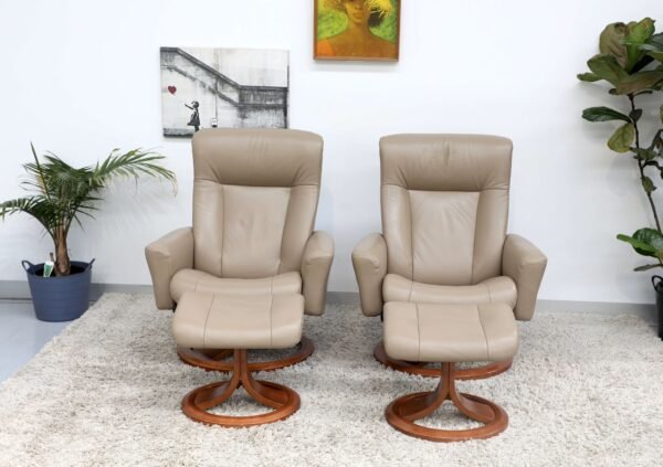 Genuine Leather IMG SWIVEL RECLINER CHAIRS FOOTSTOOLSx2