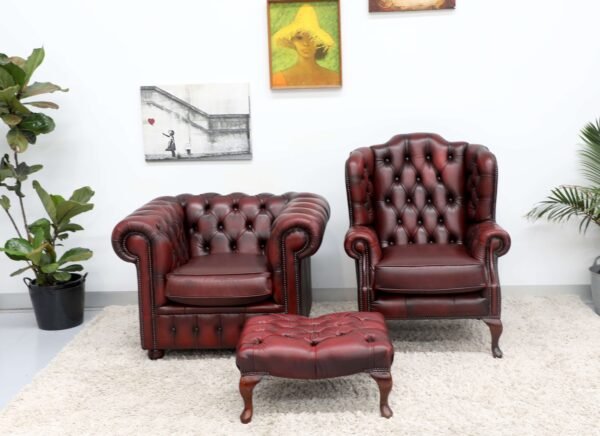 Genuine Chesterfield Tub, Wing Chair And Ottoman