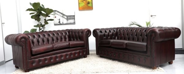 GENUINE LEATHER CHESTERFIELD PAIR OF 3 SEATER SOFA