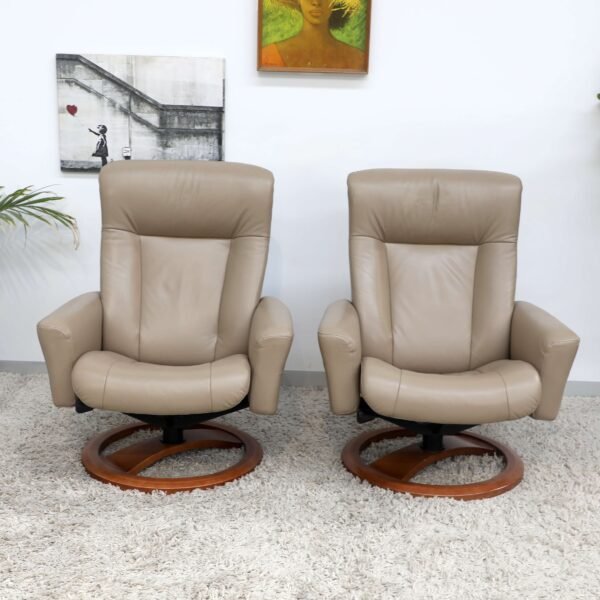 Genuine Leather IMG SWIVEL RECLINER CHAIRS FOOTSTOOLSx2 - Image 2