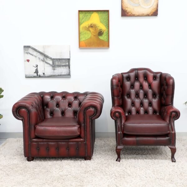 Genuine Chesterfield Tub, Wing Chair And Ottoman - Image 2