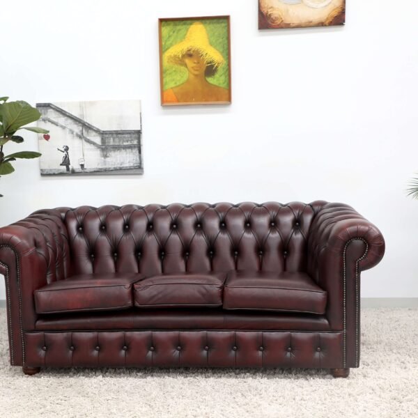 GENUINE LEATHER CHESTERFIELD PAIR OF 3 SEATER SOFA - Image 2