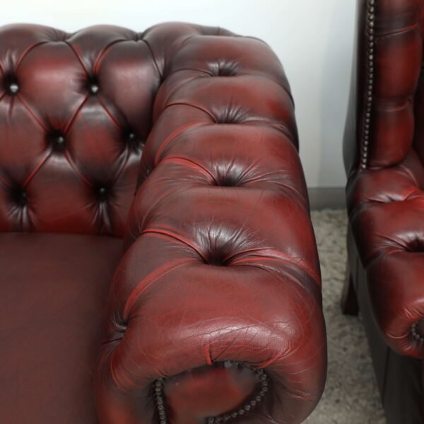 Genuine Chesterfield Tub, Wing Chair And Ottoman - Image 6