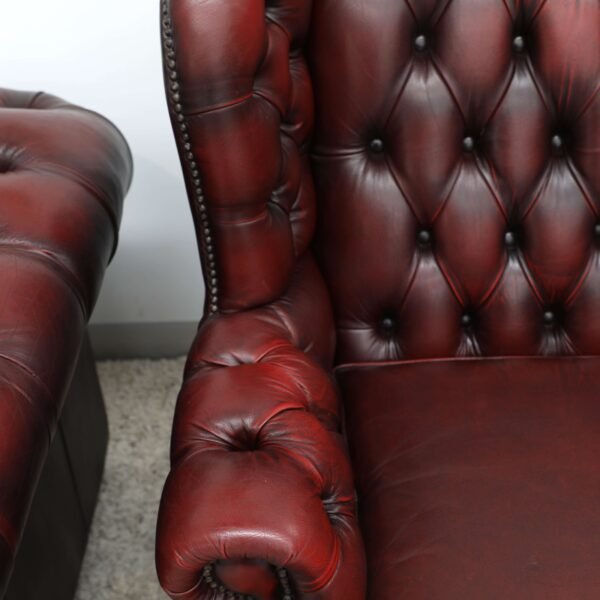 Genuine Chesterfield Tub, Wing Chair And Ottoman - Image 8