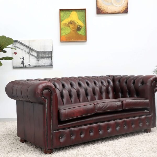 GENUINE LEATHER CHESTERFIELD PAIR OF 3 SEATER SOFA - Image 13