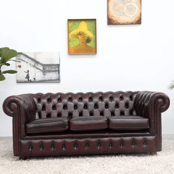 GENUINE LEATHER CHESTERFIELD PAIR OF 3 SEATER SOFA - Image 20