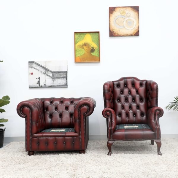 Genuine Chesterfield Tub, Wing Chair And Ottoman - Image 13