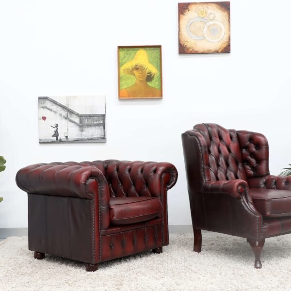 Genuine Chesterfield Tub, Wing Chair And Ottoman - Image 14