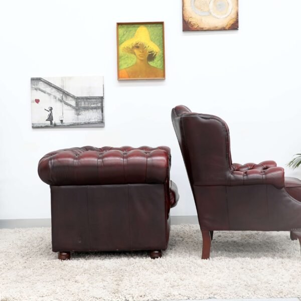 Genuine Chesterfield Tub, Wing Chair And Ottoman - Image 15