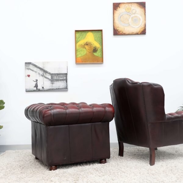 Genuine Chesterfield Tub, Wing Chair And Ottoman - Image 16