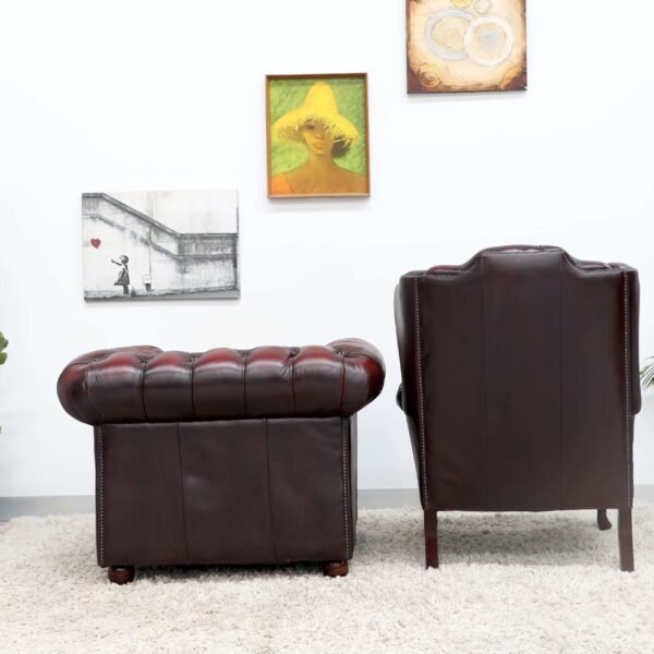 Genuine Chesterfield Tub, Wing Chair And Ottoman - Image 17