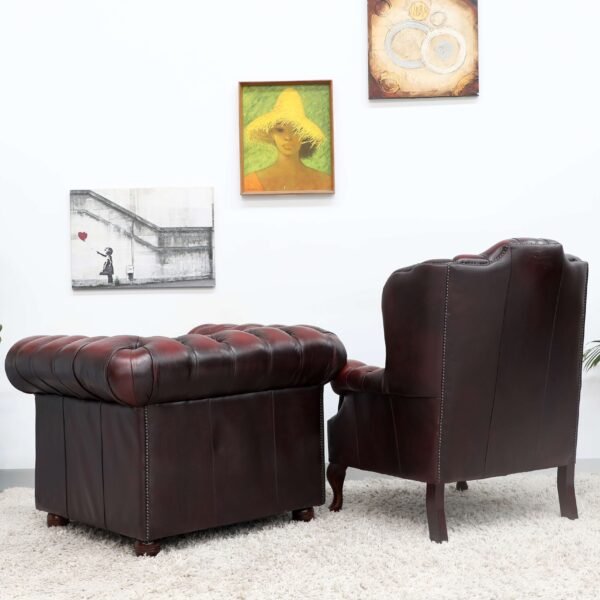 Genuine Chesterfield Tub, Wing Chair And Ottoman - Image 18