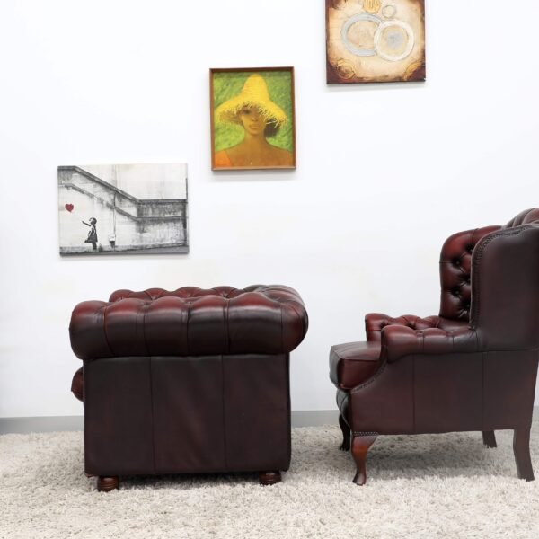 Genuine Chesterfield Tub, Wing Chair And Ottoman - Image 19