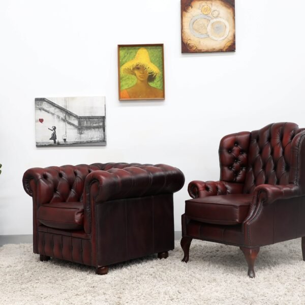 Genuine Chesterfield Tub, Wing Chair And Ottoman - Image 20