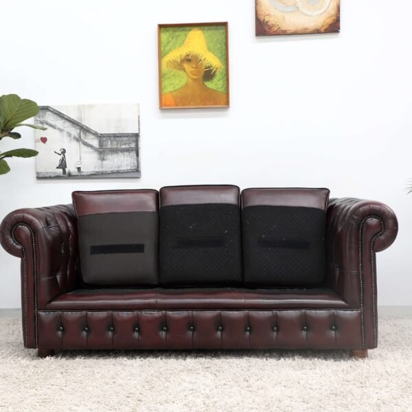 GENUINE LEATHER CHESTERFIELD PAIR OF 3 SEATER SOFA - Image 27