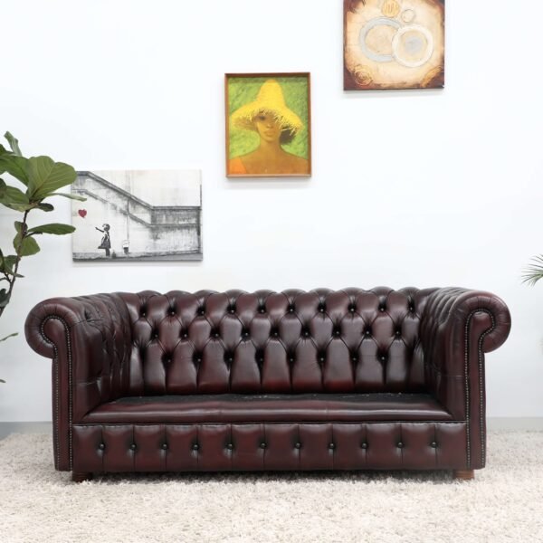 GENUINE LEATHER CHESTERFIELD PAIR OF 3 SEATER SOFA - Image 28