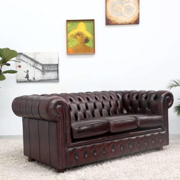 GENUINE LEATHER CHESTERFIELD PAIR OF 3 SEATER SOFA - Image 29