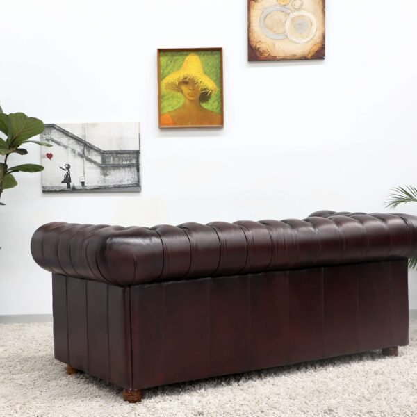 GENUINE LEATHER CHESTERFIELD PAIR OF 3 SEATER SOFA - Image 33