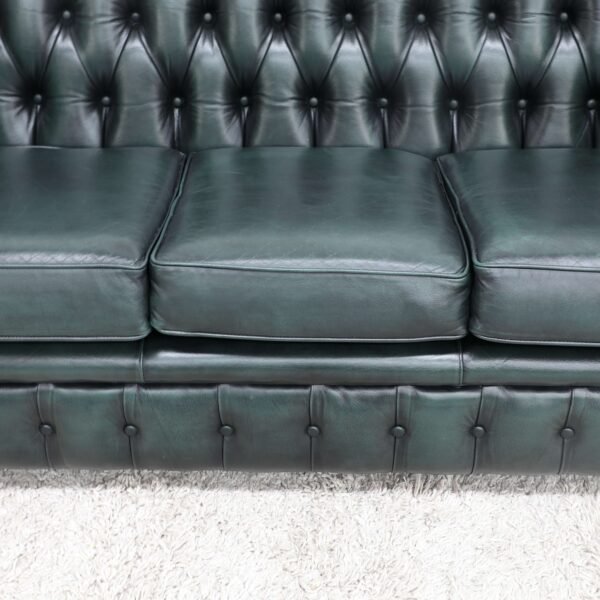 Beautiful Genuine Leather GREEN CHESTERFIELD 3 seater SOFAx2 - Image 9