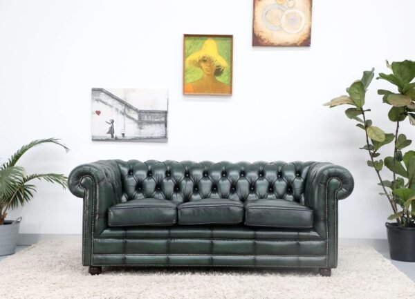 Beautiful Genuine Leather GREEN CHESTERFIELD 3 seater SOFA