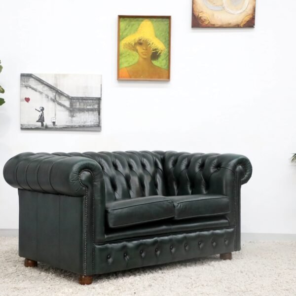 GENUINE LEATHER GREEN CHESTERFIELD 3 & 2 SEATER SOFA - Image 31