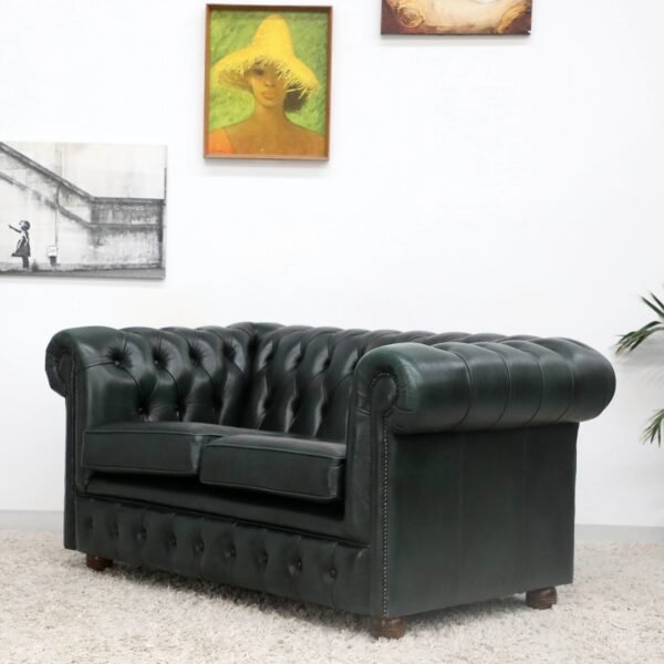 GENUINE LEATHER GREEN CHESTERFIELD 3 & 2 SEATER SOFA - Image 37