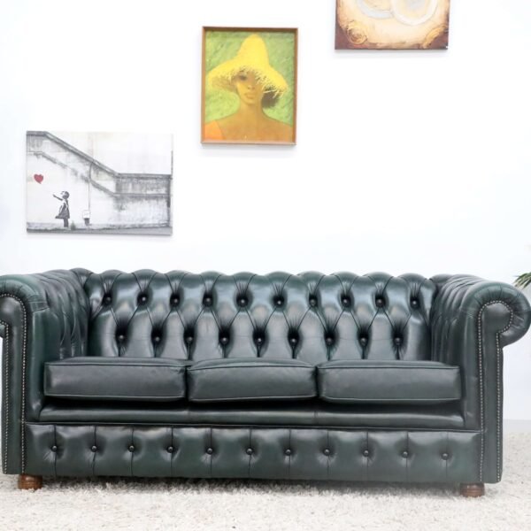 GENUINE LEATHER GREEN CHESTERFIELD 3 & 2 SEATER SOFA - Image 2
